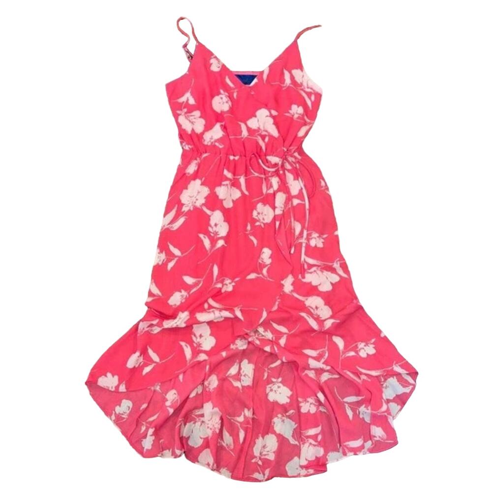 NWT Francesca's Blue Rain Pink/Coral and Ivory Floral Wrap Dress